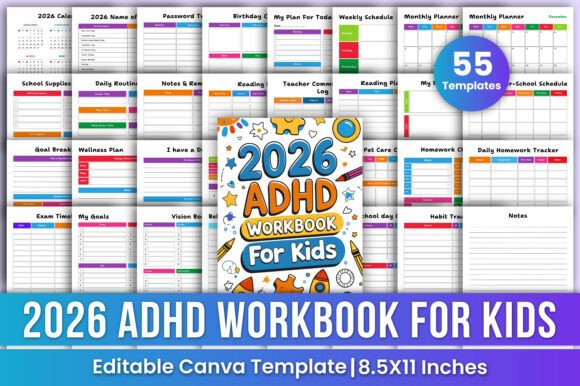 2026 ADHD Workbook for Kids Canva KDP